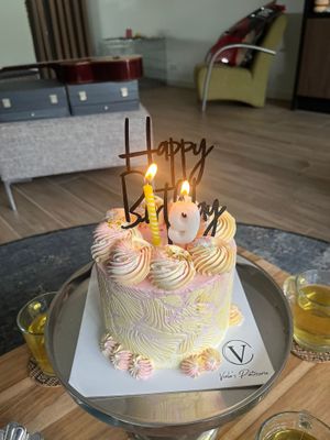 A pistachio-vanilla cake (≈60€).  at Viola's Patisserie in Eindhoven