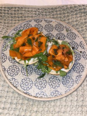 Carrot Lox bagel  at Beck Hall in Malham