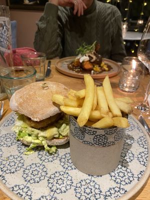 Main, incredible burgerr  at Beck Hall in Malham