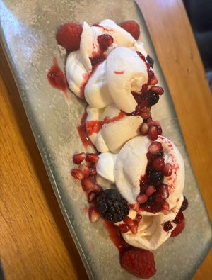 Pomegranate and rose mess  at Beck Hall in Malham