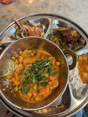 Sweet potato and chickpea thali  at Beck Hall in Malham