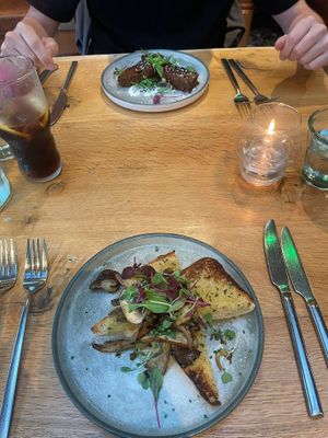 Mushrooms on toast & seitan ribs   at Beck Hall in Malham