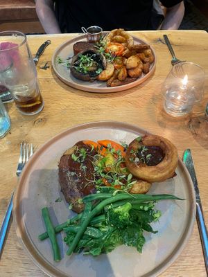 Sunday roast & juicy marbles steak   at Beck Hall in Malham