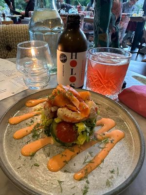 Seaside cocktail - Plant shrimp, cured carrot, babygem, avocado, cucumber, dill, Marie-rose at Beck Hall in Malham