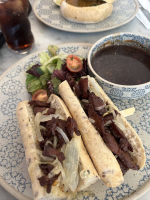 Steak baguette with gravy, gravy was so good   at Beck Hall in Malham