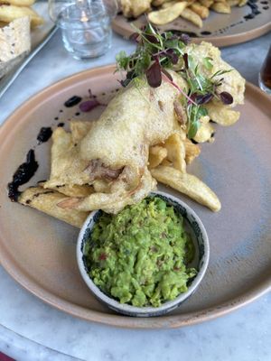 Banana blossom ‘fish’ and chips  at Beck Hall in Malham