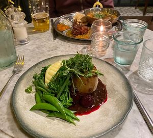 Thali and steak suet pudding  at Beck Hall in Malham