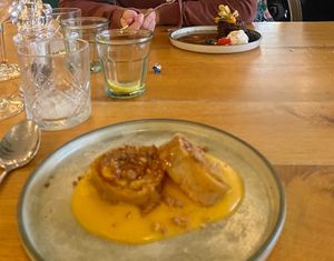 Sticky toffee pudding and apricot jam roly poly  at Beck Hall in Malham