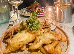Kofte and ‘fish’ and chips  at Beck Hall in Malham