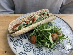 Pumpkin-seed pesto chicken baguettee  at Beck Hall in Malham
