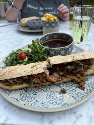 'Steak' baguette with onion gravy for dipping in 👍😋🌱 at Beck Hall in Malham
