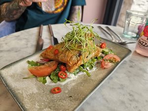 Spiced potato & sweet pea samosas  at Beck Hall in Malham