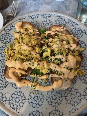 Scrambled tofu on sourdough  at Beck Hall in Malham