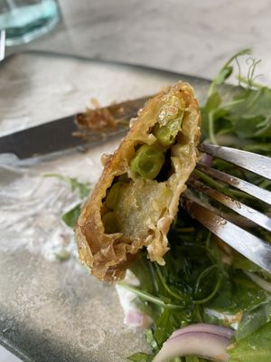Spiced potato & sweet pea samosa  at Beck Hall in Malham