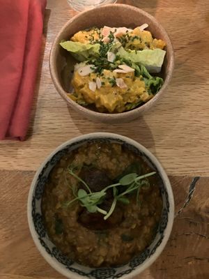dhal (good) and tempeh boats (spicy) at Beck Hall in Malham