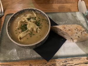 apple celeriac soup was fantastic with bread and butter at Beck Hall in Malham