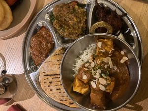 thali had the worst lime pickle ever which was completely inedible, otherwise mostly ok but too spicy and tofu is just always so bland at Beck Hall in Malham