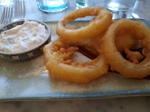 Lightly battered onion rings at Beck Hall in Malham