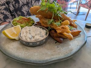 Banana blossom 'fish' and chips at Beck Hall in Malham