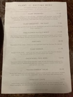 Menu Sept 2022  at Plant Bar  in Derby