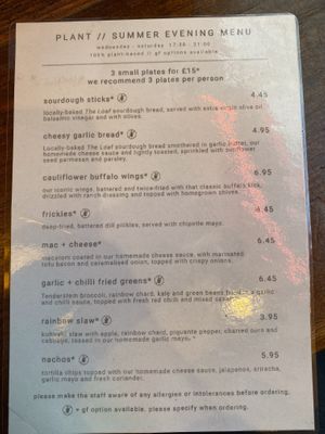 Menu 2   at Plant Bar  in Derby