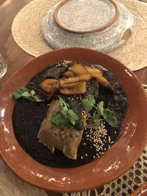 Tamal de Frijol con Mole y Plátanos Fritos  #Veganuary at Na Tlali in Mexico City