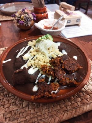 Enfrijoladas, filled with scrambled tofu at Na Tlali in Mexico City