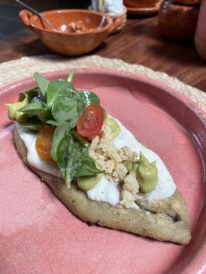 Tlacoyo de frijol con quelites… ESPECTACULAR!!  at Na Tlali in Mexico City