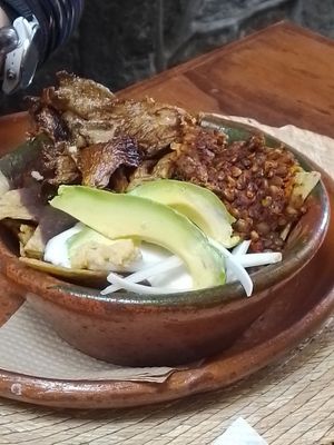 Chilaquiles de Frijol con Milanesa de setas sin empanizar at Na Tlali in Mexico City