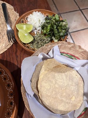 Pozole accompaniments   at Na Tlali in Mexico City