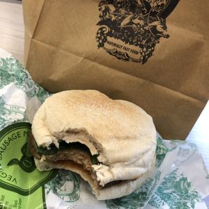 Vegan sausage muffin   at LEON - Pancras Square in North London