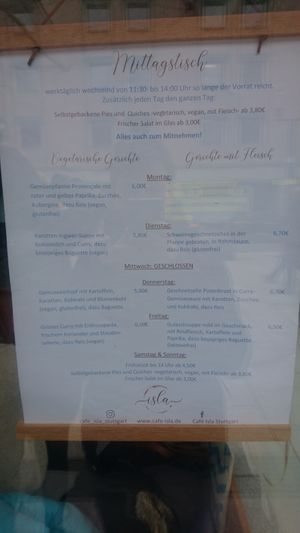 Menu at Cafe Isla in Stuttgart