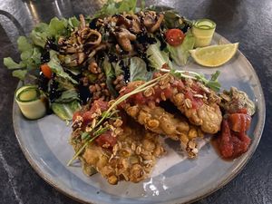 A-3 Brunch - corn patties, guacamole, salsa, mushrooms at BaganHood 蔬食餐酒館 in Taipei