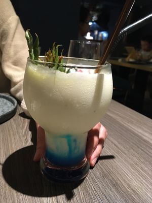 After pouring blue syrup in the Summer cocktail at BaganHood 蔬食餐酒館 in Taipei