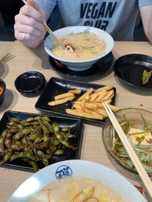 Spicy edamame, cold tofu, fries at Fuji Ichiban in Guam