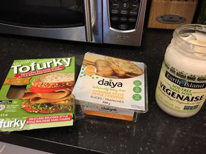 Vegan cheese, vegan meat and Veganaise bought at Whole Foods at Whole Foods Market - Cambie in Vancouver