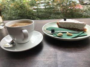 Americano and cheese cake at Monkey Mind in Berlin