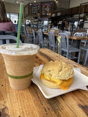 Breakfast sandwich and coffee  at Sunflower Bakehouse in Nashville