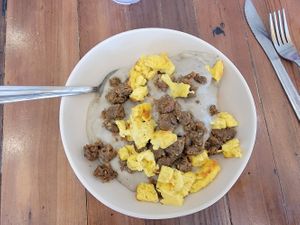 Best biscuits and gravy with sausage and egg. at Sunflower Bakehouse in Nashville