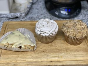 Cranberry scone, lavender cupcake, spice cake cupcake  at Sunflower Bakehouse in Nashville