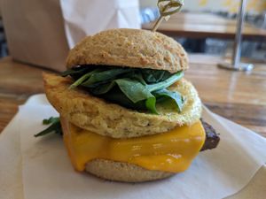 Bacon egg cheese spinach biscuit sandwich at Sunflower Bakehouse in Nashville