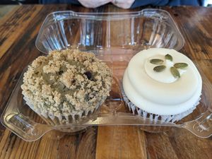 Blueberry muffin, pumpkin spice cupcake at Sunflower Bakehouse in Nashville