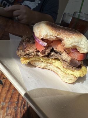 “Egg McMuffin” (added onion & tomato)  at Sunflower Bakehouse in Nashville