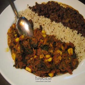 Spicy black chickpeas, and a dish with vine leaves and sweetcorn at Planet India in Brighton