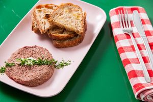 Faux gras. Nuestro falso foie, una delicia hecha de más de 20 ingredientes. Lo servimos con hogaza de masa madre.  at Romero Verde in Madrid