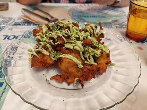 Starter / courgette fritters at Romero Verde in Madrid