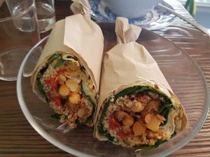 Roasted pepper and heura dürum at Romero Verde in Madrid