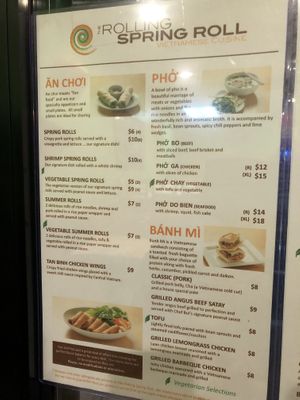 Menu those with leaves are vegan  at The Rolling Spring Roll in Farmingdale