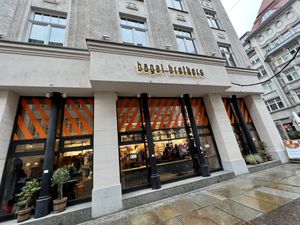 outside at Bagel Brothers in Leipzig