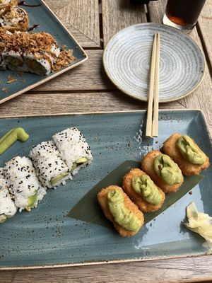 fried sushi with guacamole and avocado california rolls   at Misaki in Sorrento